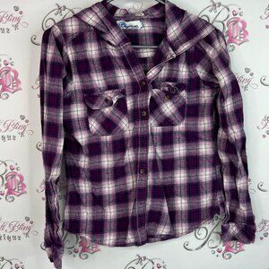 Blue crush hoodie style shirt stripes pink white Purple Plaid Button-Up Shirt